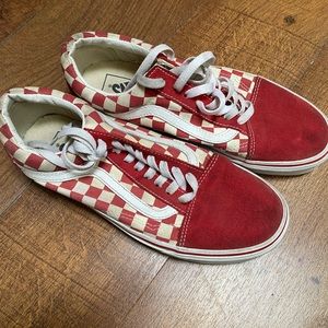 Mens Old School Red Checkered Vans 7 1/2
